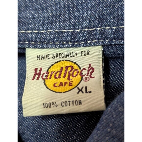 VTG Hard Rock Cafe BEIJING Denim Button Shirt L/S XL 100% Cotton Blue Dark Wash - Picture 6 of 6